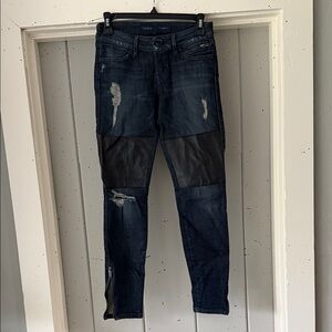 Guess Men's Dark Blue Skinny Jeans with Black Patches